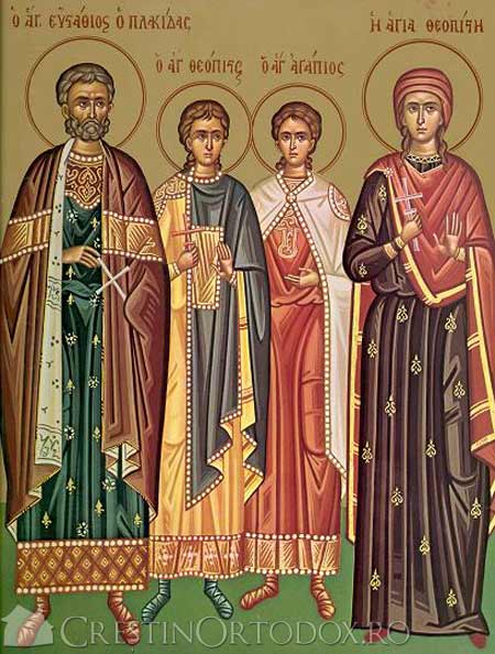 Sfantul Mare Mucenic Eustatie si sotia lui Teopista si cei doi fii, Agapie si Teopist