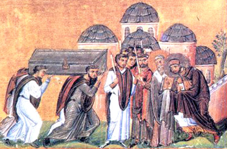 Aducerea moastelor Sfantului Ioan Gura de Aur in Constantinpol (miniatura)