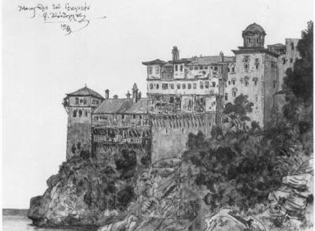 Manastirea Grigoriu - Gravura Photios Kontoglou